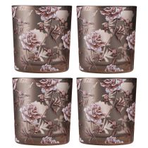 položky Sklenená dekorácia na stôl čajová sviečka karafiáty hnedá strieborná V8cm 4 ks