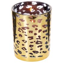 Článok Sklenený držiak na čajové sviečky s leopardím vzorom na dekoráciu stola, 12 cm