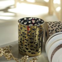 Článok Sklenený držiak na čajové sviečky s leopardím vzorom na dekoráciu stola, 12 cm