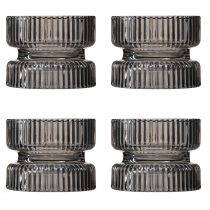 položky Svietnik na čajovú sviečku sklenený ozdobný rebrovaný sivo tónovaný Ø9cm V7cm 4 ks