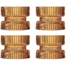 položky Svietnik na čajovú sviečku sklenený vrúbkovaný ozdobný oranžový Ø9cm V7cm 4 ks