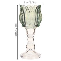 položky Svietnik na čajovú sviečku sklo tulipán sklo na čajovú sviečku zelené Ø7cm V16cm 2ks
