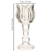 položky Svietnik na čajovú sviečku tulipán sklo na čajovú sviečku s podstavcom číry Ø7cm V16cm 2ks