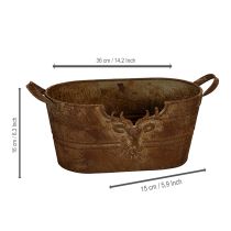 Článok Oválna kovová misa s uškami, motív jeleňa, hrdzavá úprava, 36 cm