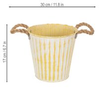 Článok Kovový kvetináč, jarná dekorácia, kvetináč s rúčkami, žltý, shabby chic, Ø18cm, V17,5cm