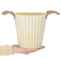 Článok Kovový kvetináč, jarná dekorácia, kvetináč s rúčkami, žltý, shabby chic, Ø18cm, V17,5cm