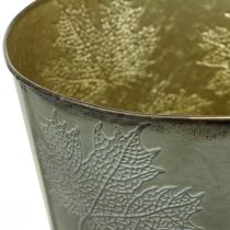 položky Kvetináč, jesenná dekorácia, kovová nádoba s listami zlatá Ø25,5cm V22cm