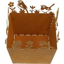 položky Kvetináč, kovová dekorácia s vtáčikmi, črepník, jarná patina V15,5cm