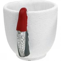 položky Vianočný črepník s trpaslíkom, adventná dekorácia, betónový črepník biely, červený Ø8cm V12,5cm 2ks