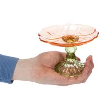 položky Dekoratívny sklenený tanier s nohou, kvetinový vzor pre štýlovú dekoráciu stola a letnú výzdobu, 15 cm