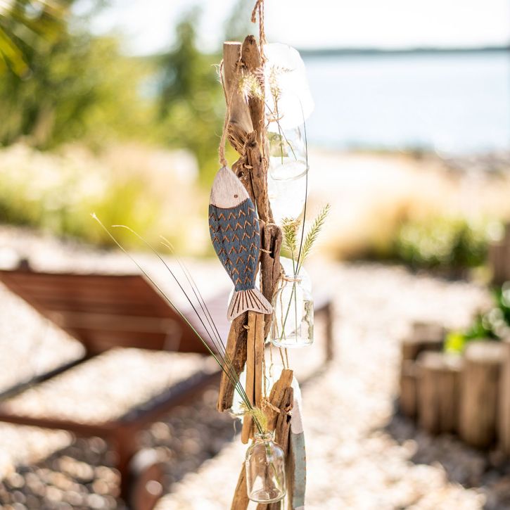 položky Girlanda z naplaveného dreva námorná dekorácia z naplaveného dreva so sklenenými vázami 70cm