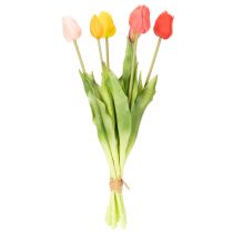 položky Kytica umelých tulipánov, farebná, realistická dekorácia, vysoká kvalita do domácnosti, 43 cm, 7 kusov
