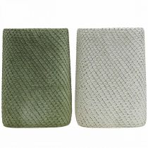 položky Kvetináč keramická biela zelená reliéfna sieťka 12x12cm V17,5cm 2ks