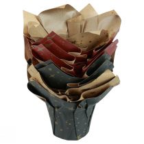 položky Kvetináčový papier hviezdy červený/antracit/prírodný Ø9,5cm V10cm 9ks