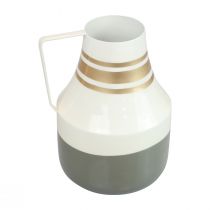 položky Váza kovová rukoväť ozdobný džbán sivá/krémová/zlatá Ø17cm V23cm