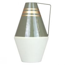 položky Nostalgická kovová váza s uškom vo vintage vzhľade - krémová/sivá/zlatá Ø19cm V31cm
