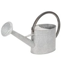 položky Vintage kovová krhlica na polievanie, striebornošedá, štýlová záhradná dekorácia, váza na kvety, D53 cm V29 cm