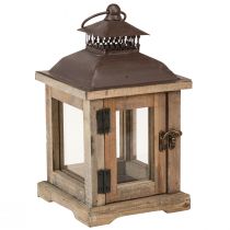 Článok Vintage lampáš tmavohnedý drevený lampáš 15×15cm V26cm