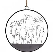 položky Nástenná dekorácia kvetinový prsteň letná dekorácia kovová sivá/čierna Ø38cm