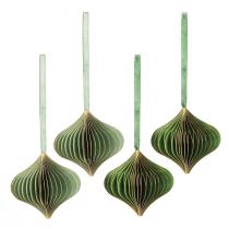 položky Vintage vianočné ozdoby, zelený a zlatý papier, Ø8 cm, sada 4 kusov