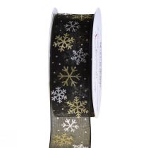 položky Vianočná stuha organza snehové vločky čierne zlato 40mm 15m