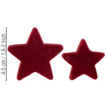 položky Vianočné ozdoby, hviezdy, bordó vločkové, stolová dekorácia, 4-5 cm, 40 kusov