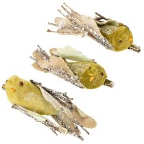 položky Vianočná dekorácia vtáčik na sponke zelená, trblietavá 12cm 6 ks rôzne farby