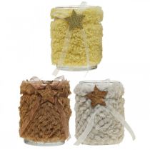 položky Vianočná dekorácia lampáš sklenená umelá kožušina V12cm Ø9,5cm 3ks