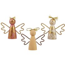 položky Vianočný anjel drevená dekorácia zlatý dekoračný vešiak 9×3×7,5cm 6ks