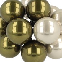 položky Vianočné gule zo skla, zrkadlové bobule, olivovo-strieborné, Ø40mm, 32 ks