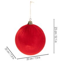 Článok Červená zamatová vianočná guľa, veľká 20 cm vianočná guľa na stromček, 3 kusy