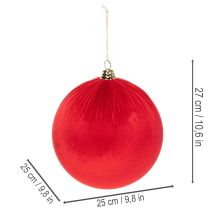 Článok Červená zamatová vianočná guľa, veľká dekoratívna guľa na zavesenie, 25 cm, 2 kusy