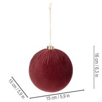 Článok Vianočná guľa, červený zamatový vzhľad, na zavesenie, 15 cm, 3 kusy