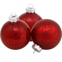 položky Vianočná guľa, prívesok na stromček, vianočná guľa červená mramorovaná V6,5cm Ø6cm pravé sklo 24ks