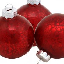 položky Vianočná guľa, prívesok na stromček, vianočná guľa červená mramorovaná V6,5cm Ø6cm pravé sklo 24ks