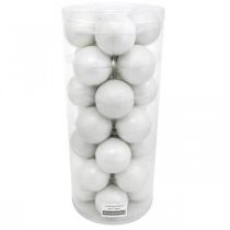 položky Snehová guľa, prívesok na stromček, ozdoba na vianočný stromček, zimná dekorácia biela V6,5cm Ø6cm pravé sklo 24 ks