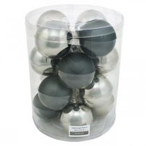 položky Guľa, ozdoby na vianočný stromček, vianočná guľa čierna/strieborná/perleť V8,5cm Ø7,5cm pravé sklo 12 kusov