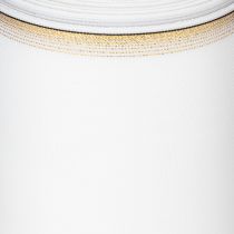 položky Biela moaré stuha na veniec so zlatým perleťovým okrajom, 175 mm - Elegantná stuha na dekoráciu a floristiku