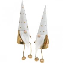 položky Gnome vianočná dekorácia figúrka biela, zlatá Ø6,5cm V22cm 2ks