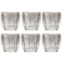 položky Lucerna sklenená dóza na sviečku s drážkami číra Ø7cm 6 ks