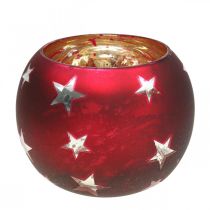 položky Lampáš sklenená čajová sviečka sklo s hviezdičkami červená Ø12cm V9cm