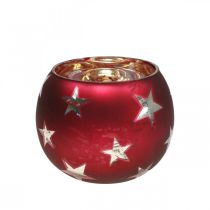 položky Lampáš sklenená čajová sviečka sklo s hviezdičkami červená Ø9cm V7cm