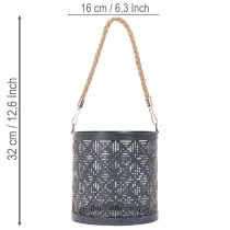 položky Kovový držiak na čajové sviečky, ozdobný lampáš s rúčkou, antracit, Ø16cm, 2 kusy