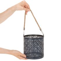 položky Kovový držiak na čajové sviečky, ozdobný lampáš s rúčkou, antracit, Ø16cm, 2 kusy