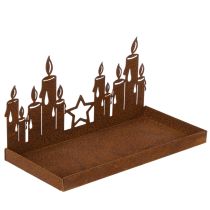 položky Kovový lampáš so sklenenou vložkou, hrdzavý kovový povrch, ozdobný svietnik, 21,5 cm