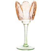 položky Sklenený držiak na čajové sviečky v tvare tulipánu, vintage štýl, romantická bytová dekorácia, 20 cm