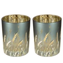 položky Elegantný dekoratívny lampáš s motívom trávy pre útulné bývanie, 12,5 cm, 2 kusy.