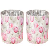 položky Elegantný lampión s motívom tulipánov pre atmosférickú jarnú dekoráciu, 12,5 cm, 2 kusy.