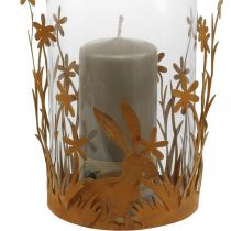 položky Lucerna so zajačikmi, jarná dekorácia, kovová dekorácia s kvetmi, veľkonočná patina Ø11,5cm V18cm