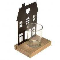 položky Lampášový domček kovový čierny s drevenou základňou V15cm 2ks